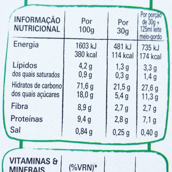 rótulos: lista de ingredientes e tabela nutricional