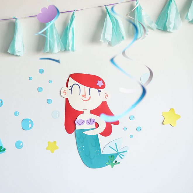 mural da sereia, para a decoração da festa de aniversário da sereia